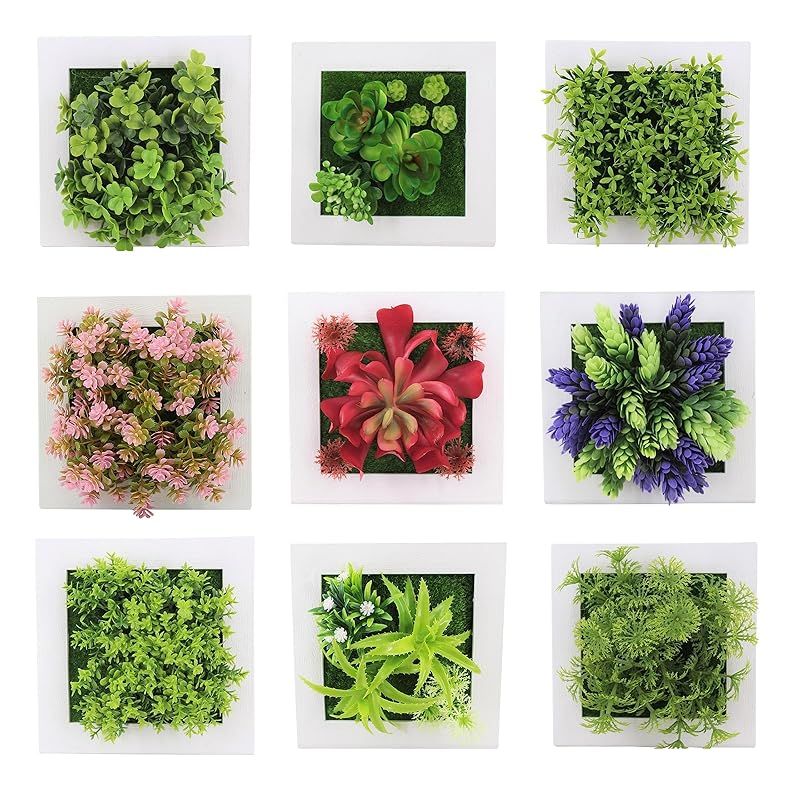 East Leaf ウォールグリーン フェイクグリーン 壁掛け フェイク 観葉植物 セット 多肉 ディスプレイ インテリア 装飾 造花 9個