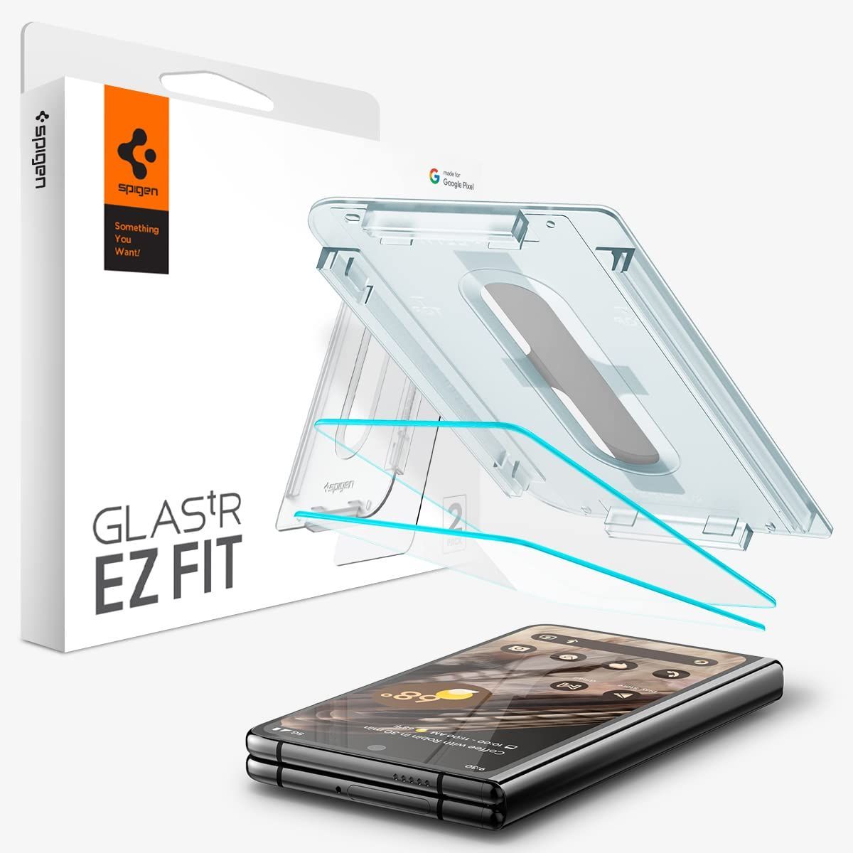 【人気商品】対応 Fold 保護 Fold Pixel Pixel Google フィルム 貼り付けキット付き 用 ガラスフィルム 2枚入 Fit EZ Spigen