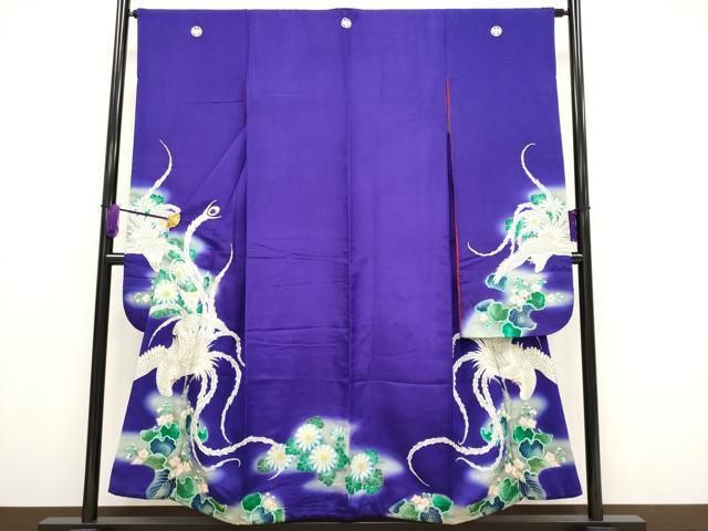 (あ850)アンティーク振袖㊗️幾何学模様 金駒刺繍の鳳凰✨️③点セット 平和屋着物□極上 アンティーク 大正ロマン 中国三大刺繍 相良