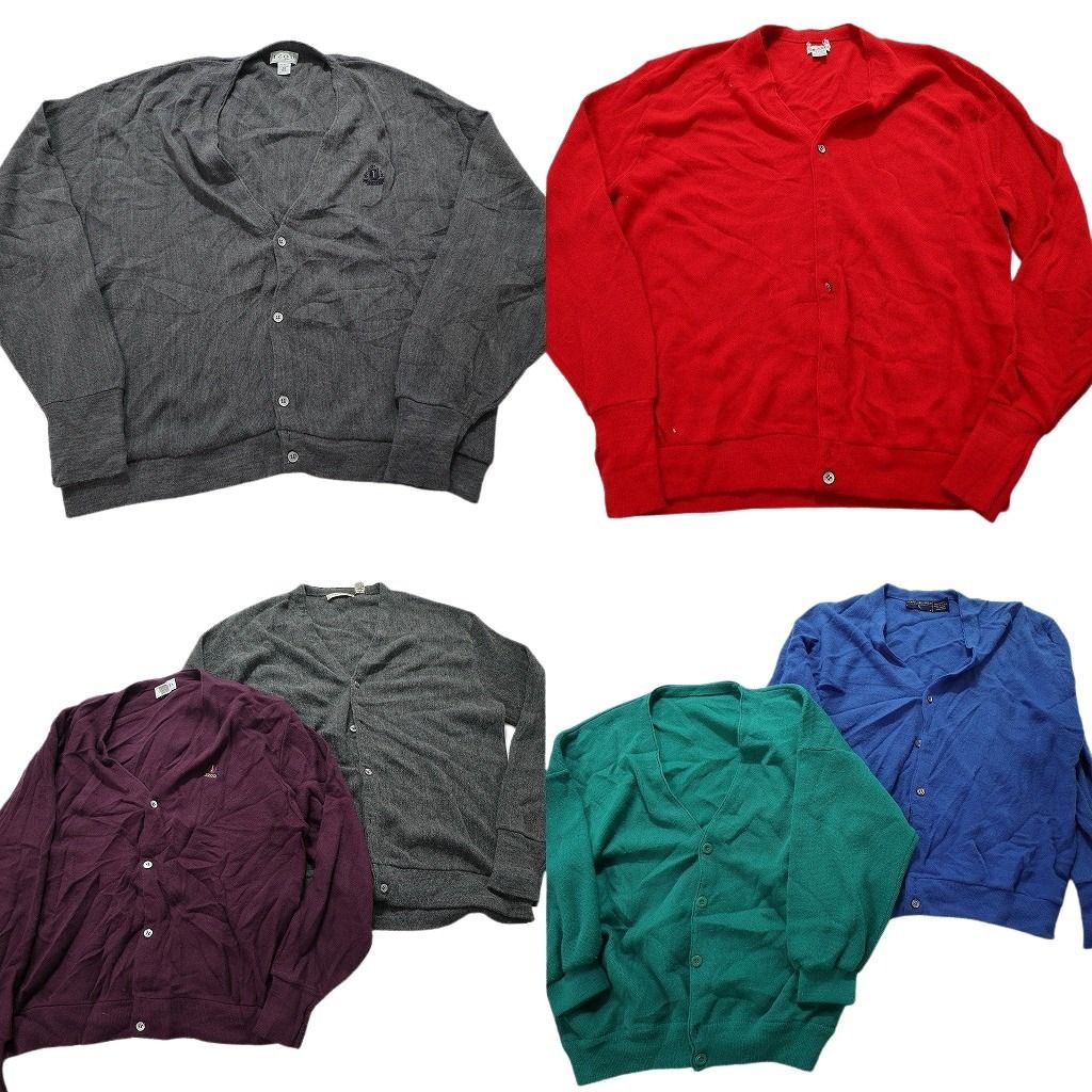 古着卸 まとめ売り カーディガン 100％アクリル 6枚セット (メンズ XL /2XL /4XL ) ワンポイント 無地 グレー レッド パープル MW9528