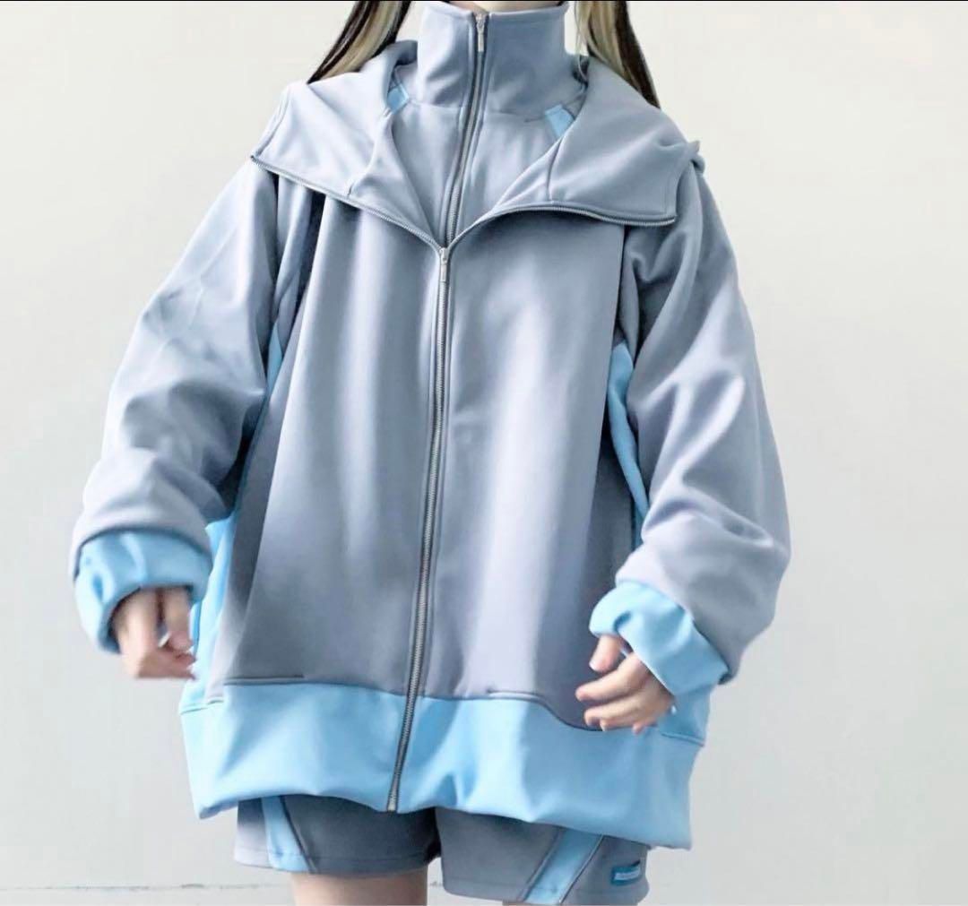 maonosuke グレー×水色カーディガン （maonosuke ジャージ