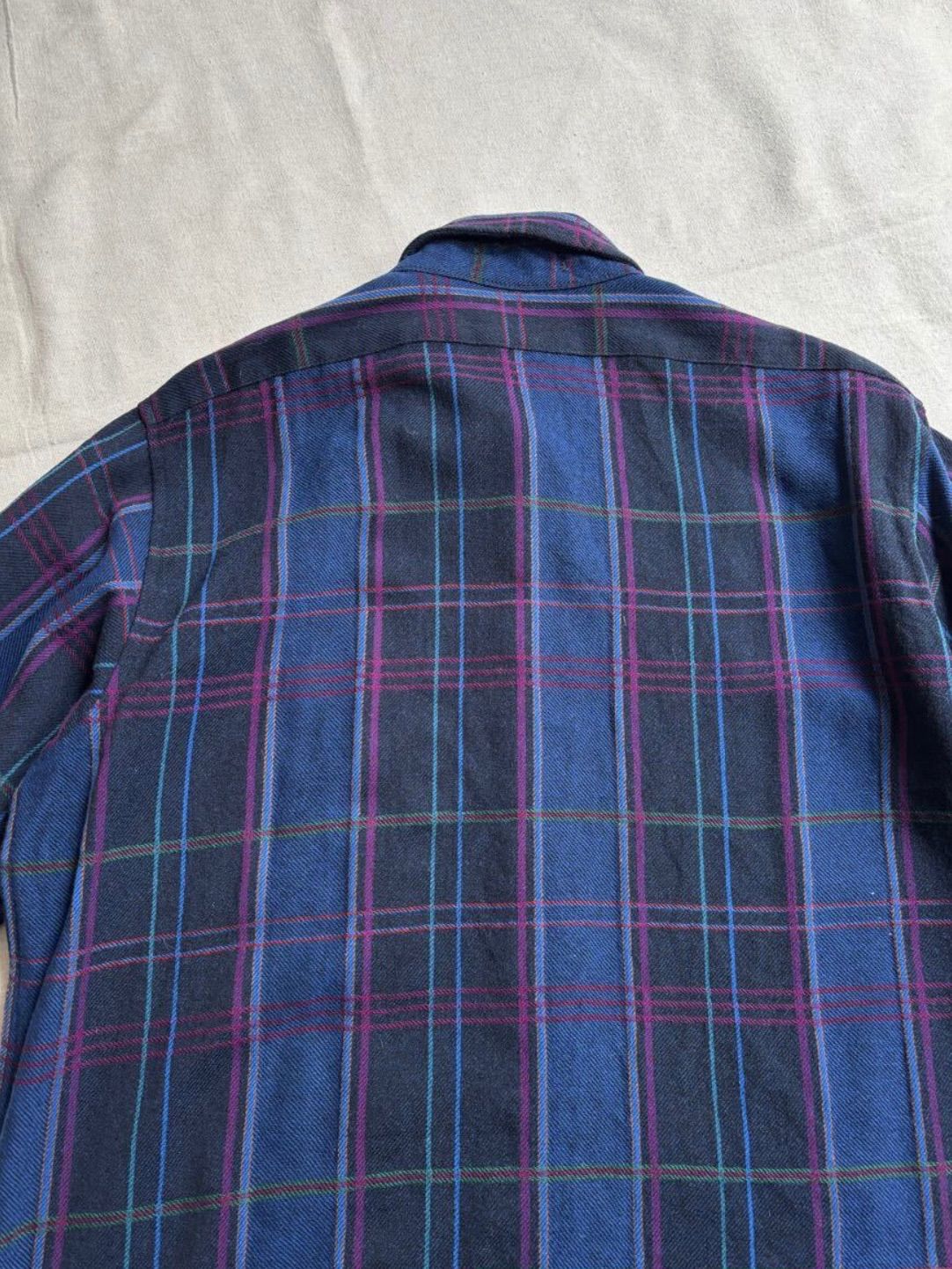 70s PENDLETON ウール ボタンダウン シャツ | L ネイビー パープル チェック エルボーパッチ ビンテージ T5-10032-1528 WWW_USTAUSTRALIA_COM_AU