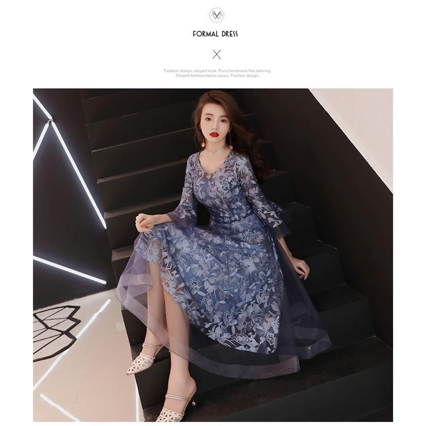 パーティードレス 結婚式 ドレス 袖あり 二次会ドレス フレア 膝丈