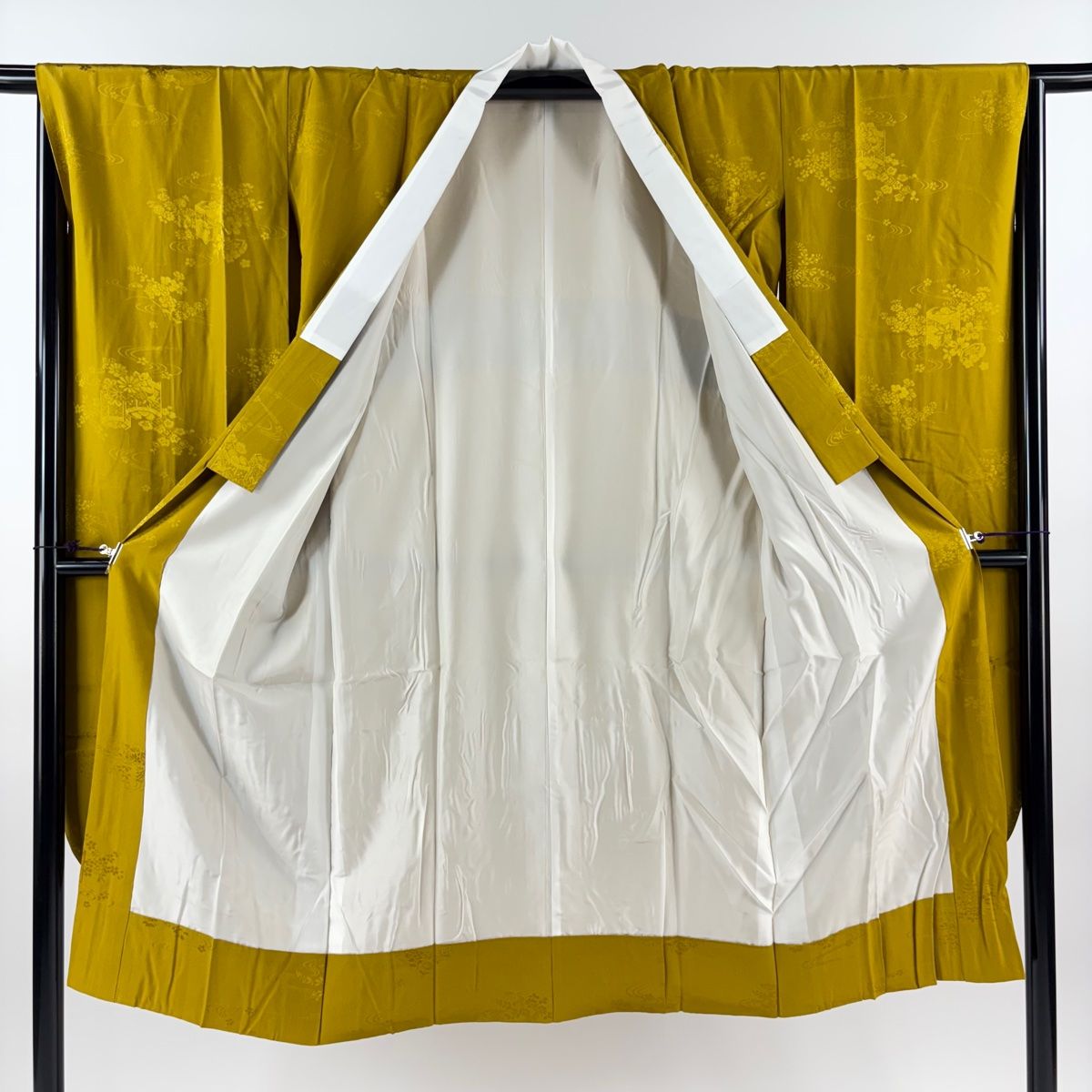 長襦袢 身丈130cm 裄丈67cm M 振袖用 地紋 黄土色 正絹 名品 【中古  