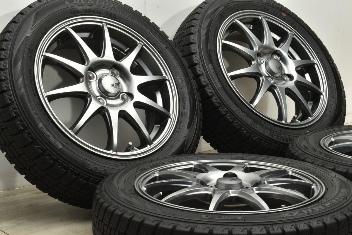 バリ溝スタッドレス SPORT ABELIA 14in 4.5J 45 PCD100 ダンロップ ウィンターマックス WM02 155|65R14 ミラ ムーブ ウェイク アルト