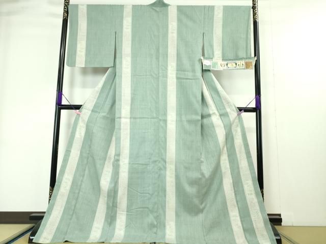 平和屋本店□極上 本場結城紬 重要無形文化財 わさび色百亀甲帯状