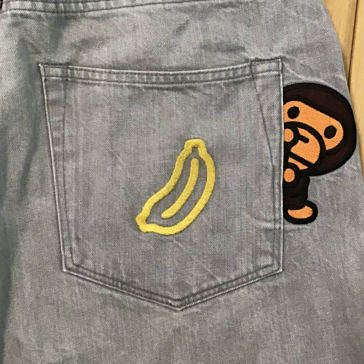 Milo 刺繍 グレー デニム パンツ Mサイズ a bathing ape BAPE