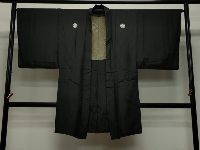 平和屋着物＃男性 長羽織 黒紋付き 正絹 CAAT5842id