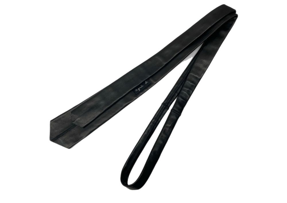 アニエスベー agnes b. LEATHER TIE レザー タイ ネクタイ 黒 ネクタイ 無地 ブラック 104Z-13