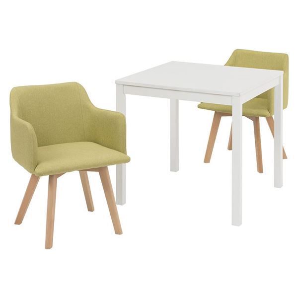 ダイニング 3点セット テーブル 75×75cm 正方形 ホワイト×1 肘付きチェア グリーン×2 木製 組立品 リビング キッチン 代引不可