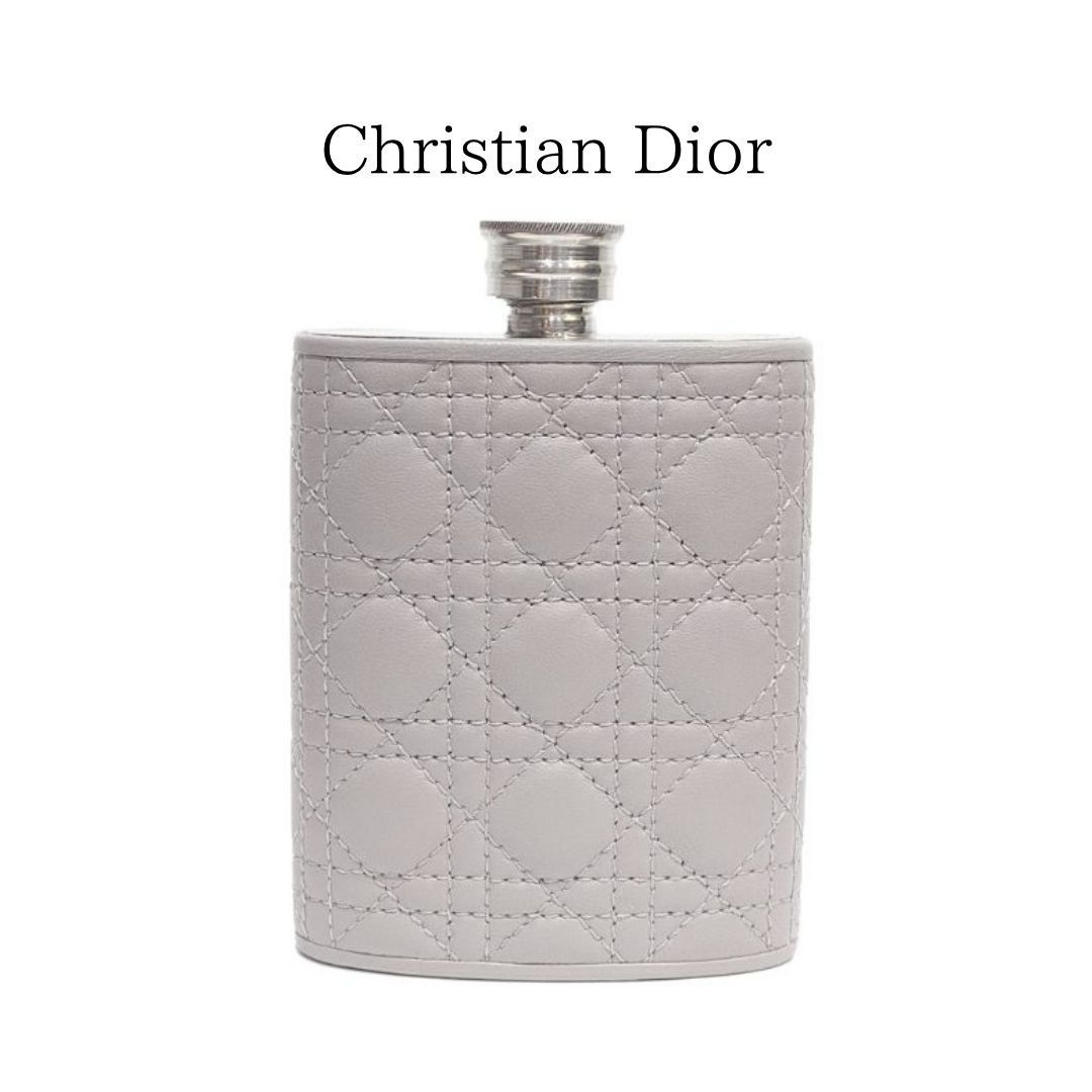 Christian Dior ディオール スキットル フラスクボトル レディディオール カナージュ レザー グレー