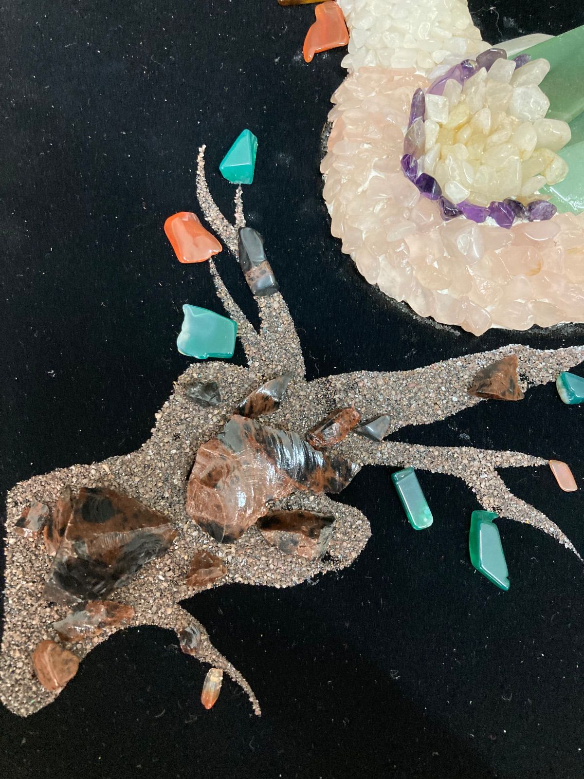 アンティーク】額装 額縁 宝石画 原石 鑑賞石 花瓶 花 絵画