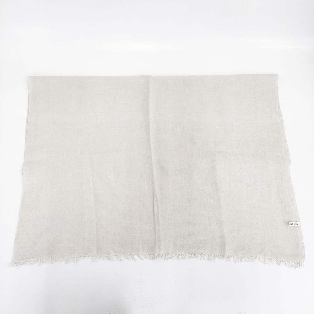 【最終値下げ 美品】evam evaベージュ 100%リネンストール フリンジ付 超話題新作 evaベージュ 美品】evam 100%リネン フリンジ付き