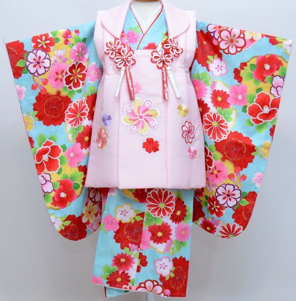 七五三 三歳 女児 女の子 刺繍入 被布着物フルセット 千紫万紅 NO25915 七五三 3才 3歳 三才 三歳 女児 女の子 刺繍被布着物フルセット
