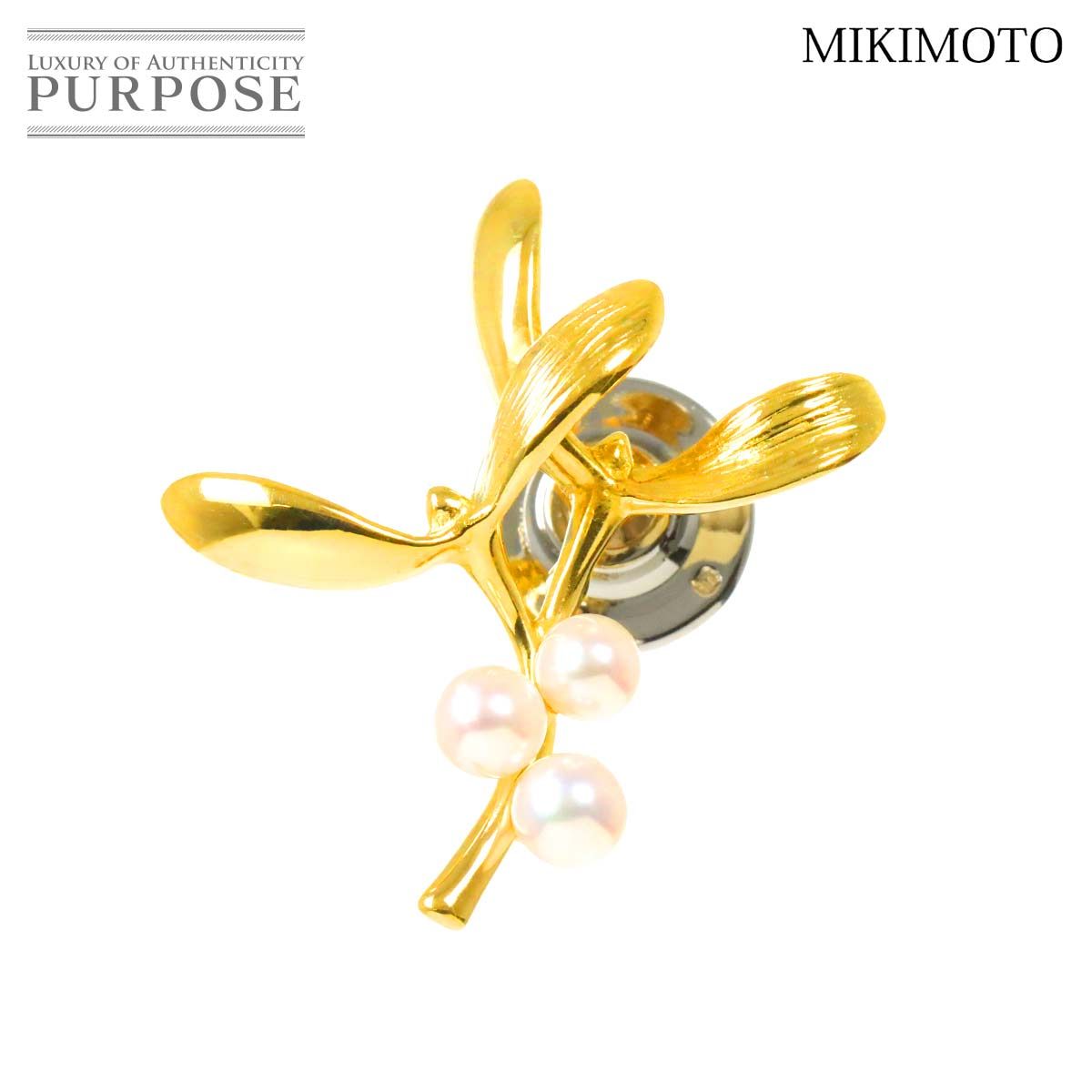 ミキモト MIKIMOTO アコヤ真珠 4.0-3.6mm ピン ブローチ K18 YG イエローゴールド 750 パール Brooch 90276137