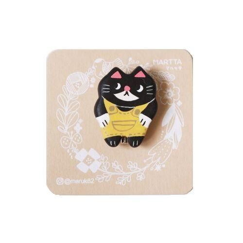 ブローチ 猫 可愛い バッジ ねこブローチ クロ オーバーオールの