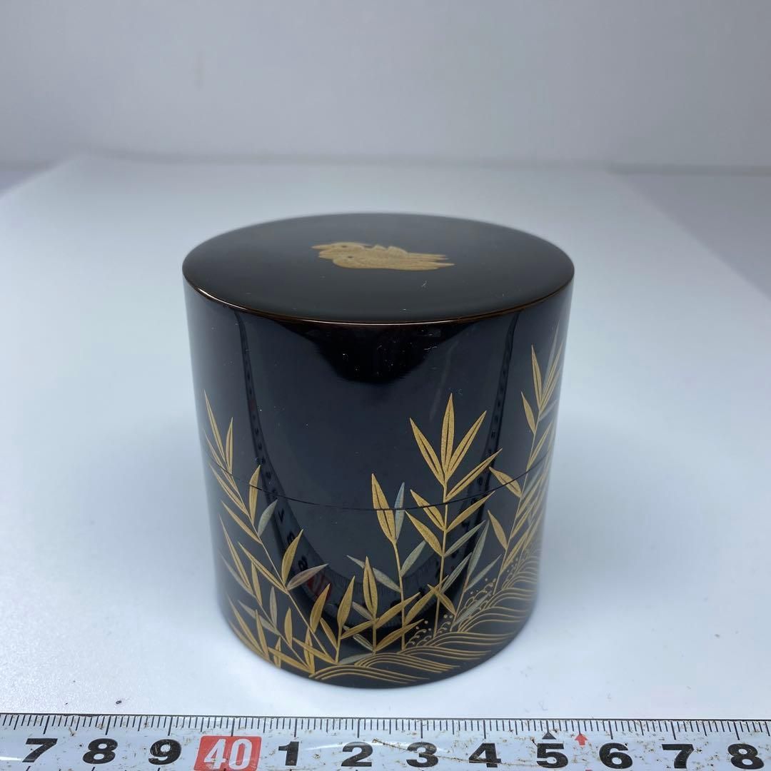 新司平 上手 おしどり蒔絵大棗 共箱 高さ6.8㎝ 東里6-1009 1F