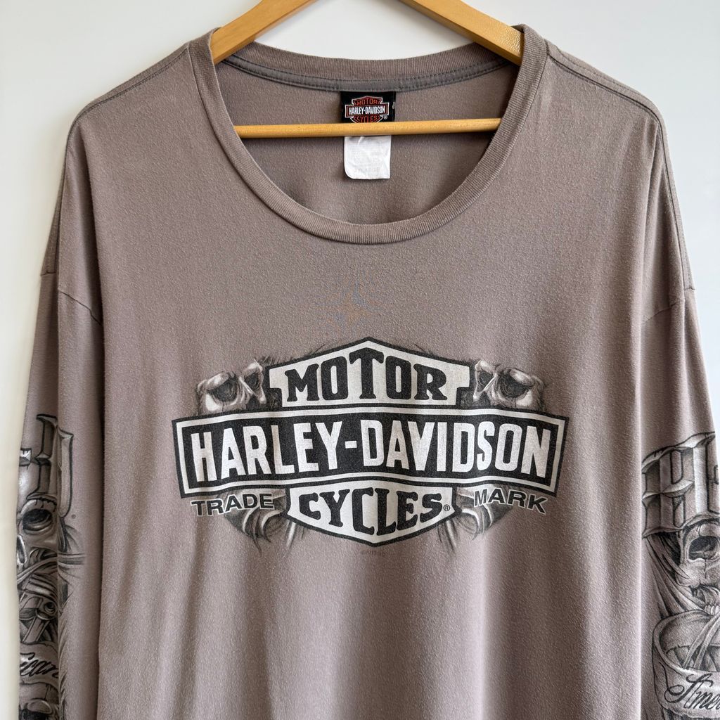 HARLEY DAVIDSON ハーレーダビッドソン 全面プリント ドクロ ガイコツ