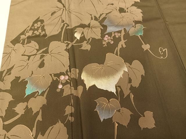 平和屋着物▽訪問着 単衣 遠山樹林文 手描き 銀彩 正絹 逸品