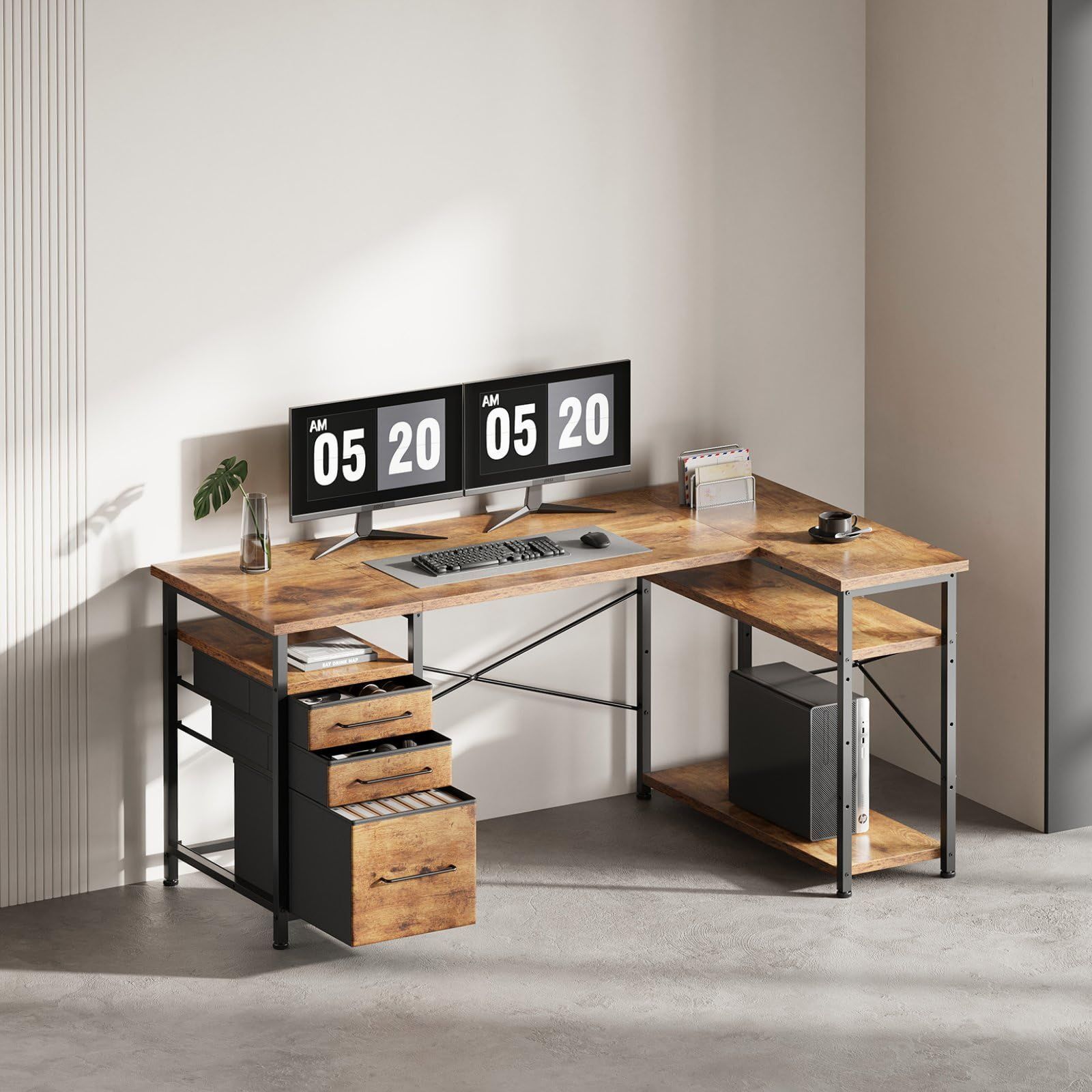 本棚付き 引き出し付き