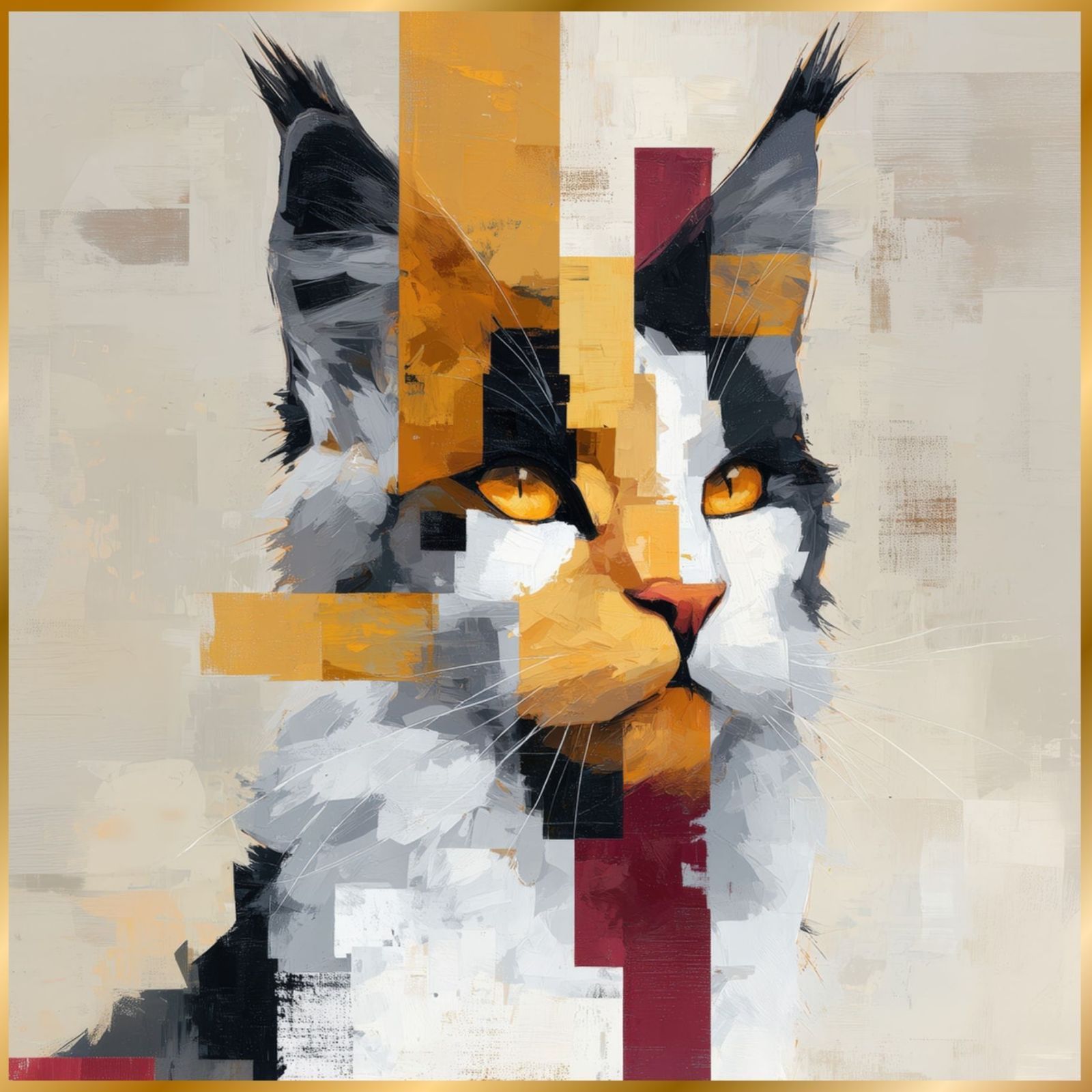 Color Symphony Mainecoon Siberian Norwegian Forest Cat サイベリアン メインクーン ノルウェージャンフォレストキャット 幾何学 抽象画 アート モダン 北欧風 インテリア 猫の絵 猫のイラスト