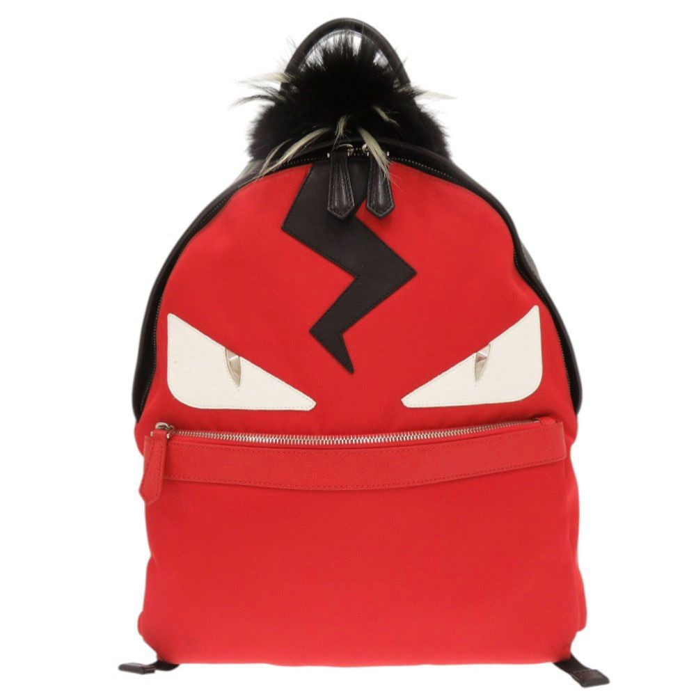 FENDI フェンディ モンスター　バグズ　リュック チャーム レッド レザー 美品 フェンディ モンスター 7VZ012 ナイロン レザー レッド