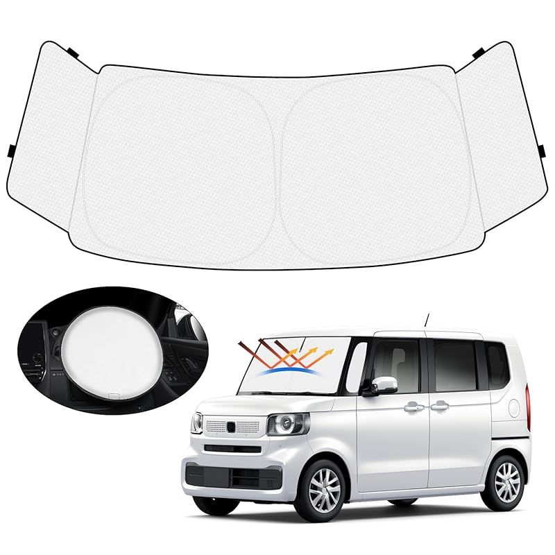 【ハンドル日よけカバー付き】Mozan ホンダ 新型 N-BOX JF5/6型 サンシェード フロントガラス用 エヌボックス nボックス 3代目 2023.10-現行 車用サンシェード UVカット 日よけ 日差しカット 遮光 断