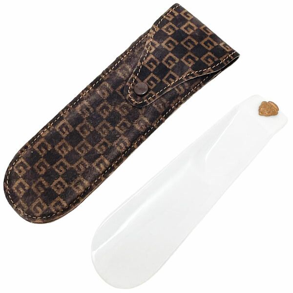 グッチ 靴ベラ クレスト シューホーン プラスチック ホワイト 白 GUCCI 紋章 靴べら ブランド小物 ケース付き【中古】 グッチ 靴ベラ クレスト シューホーン プラスチック ホワイト 白 GUCCI