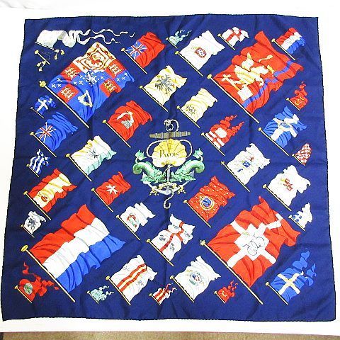 ○良品 HERMES エルメス カレ90 シルク100% PAVOIS 船旗