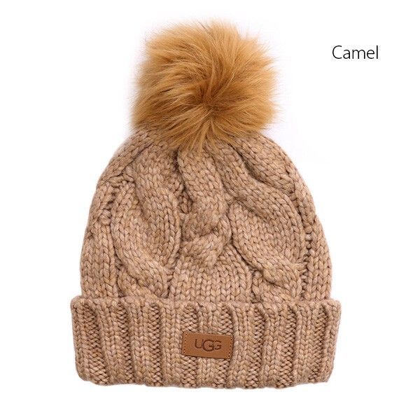 UGG/アグ 22589 Cable Beanie W Pom ケーブル ビーニー W ポム リブ