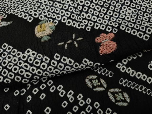 平和屋着物●中国三大刺繍　総相良刺繍　訪問着　作家物　吉祥文様　黒地　金糸　正絹　逸品　CABC9990vp 平和屋着物○中国三大刺繍 相良刺繍 訪問着 絞り 宝尽くし文 黒地 正絹