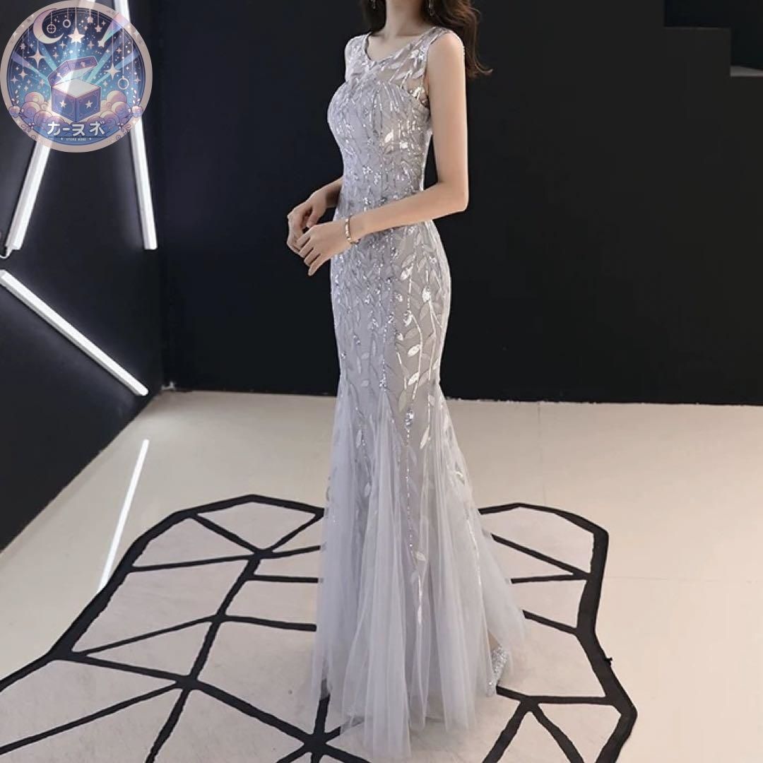 25年新作 新品未使用 リーフ柄がオシャレなマーメイドイブニングドレス