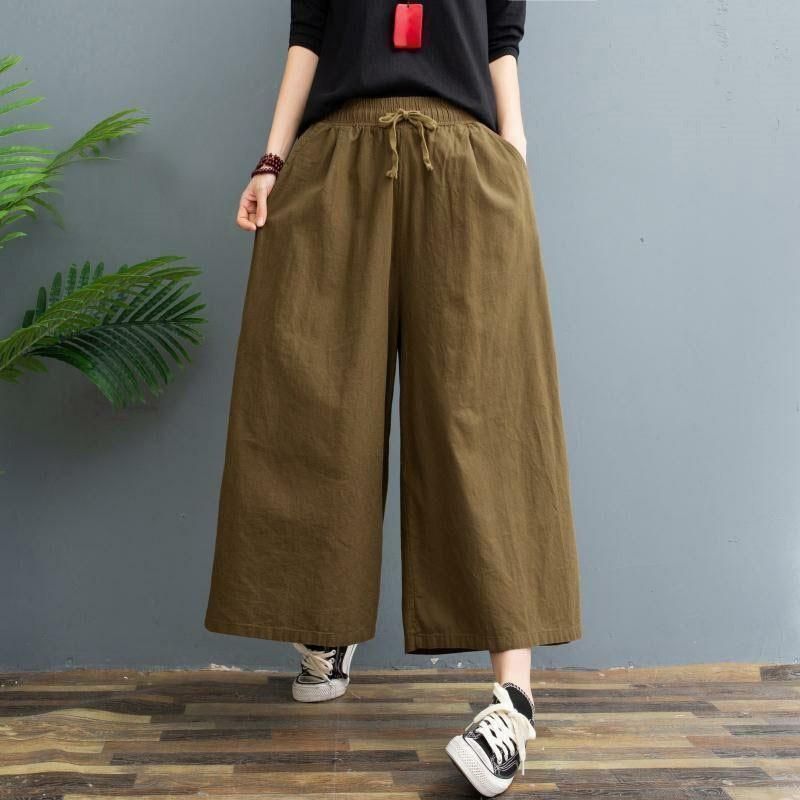 九分丈パンツ リネンパンツ ワイドパンツ 綿麻パンツ レディースバギーパンツ 高級感の カジュアルパンツ 無地 流行り チノパン ゆったりズボン 春秋冬ボトムス 綿麻バルーンパンツ 夏 九分丈 レディース リネン パンツ ワイド