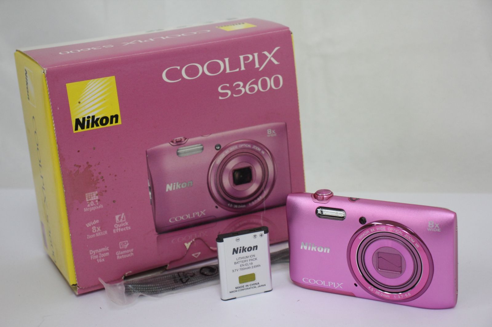 返品保証 元 き ニコン Nikon Coolpix S3600 ピンク 8x バッテリー付き コンパクトデジタルカメラ e649