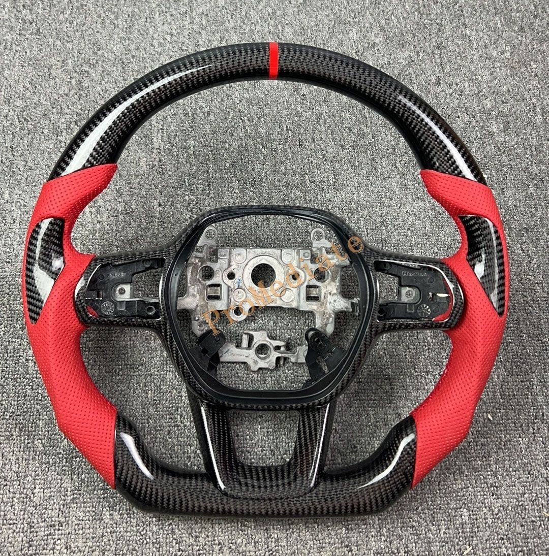ホンダ シビックタイプR FL5 リアルカーボン 赤いパンチングレザー製 ステアリング1個