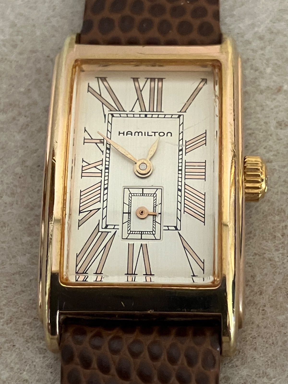 値下げ 稼働☆ハミルトン スモールセコンド QZ腕時計 電池、革ベルト
