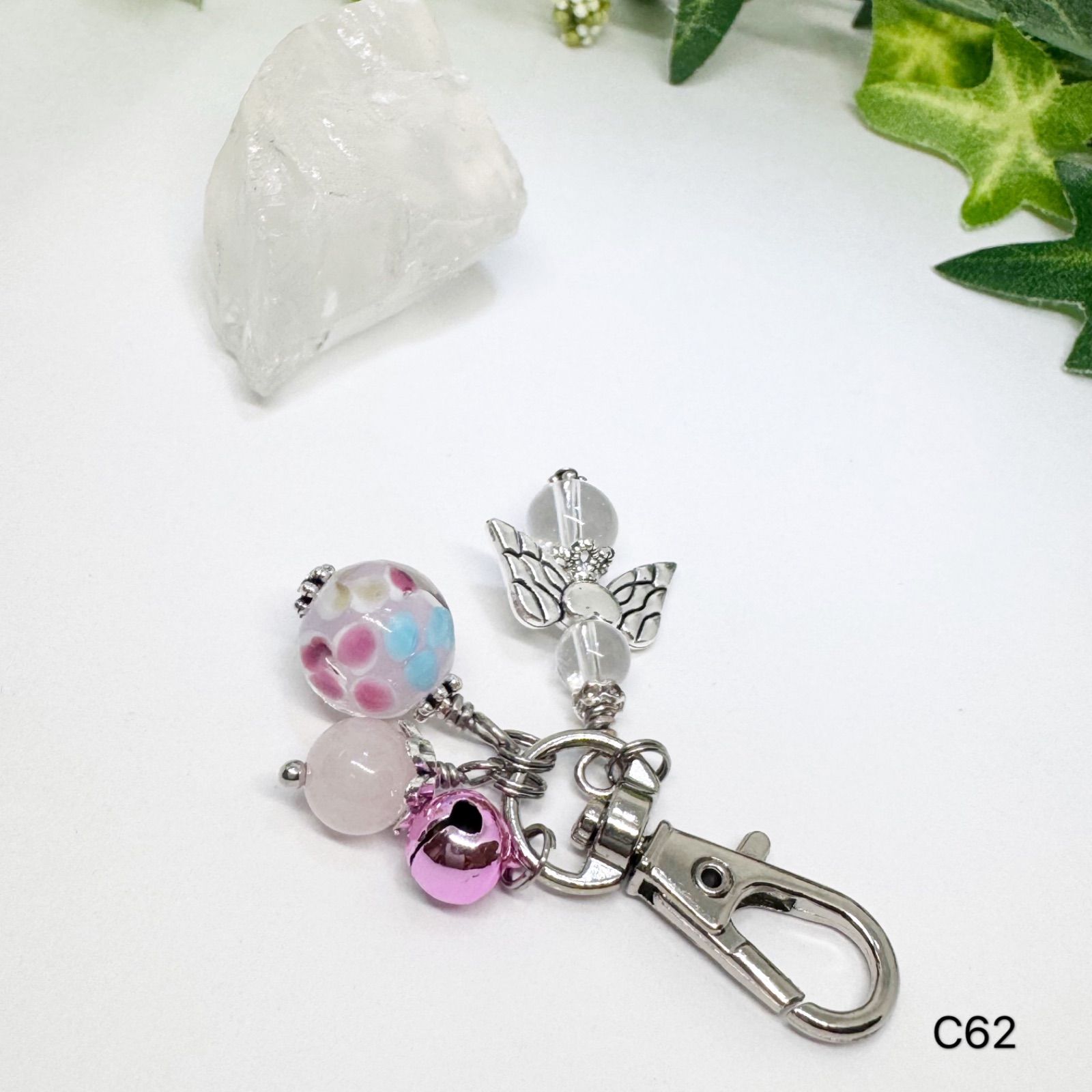 チャームハンドメイド天然石水晶天使