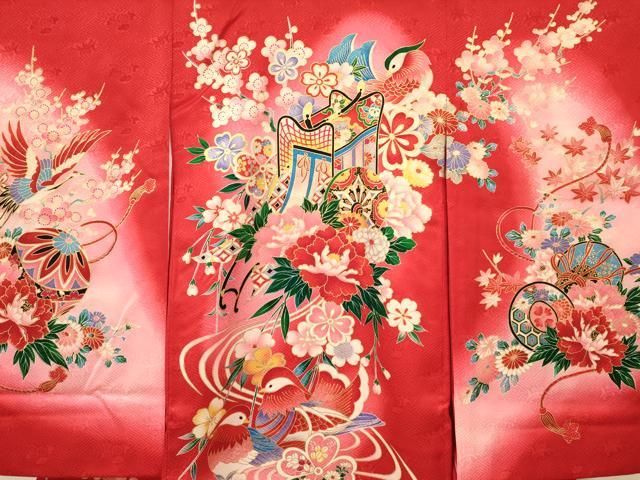 【新品】日本製 お宮参り 産着 銀駒刺繍入り 合繊 祝着 鈴柄 純白 お宮参り 赤ちゃん着物 女の子 産着 金駒刺繍 手鞠 桜 金銀彩