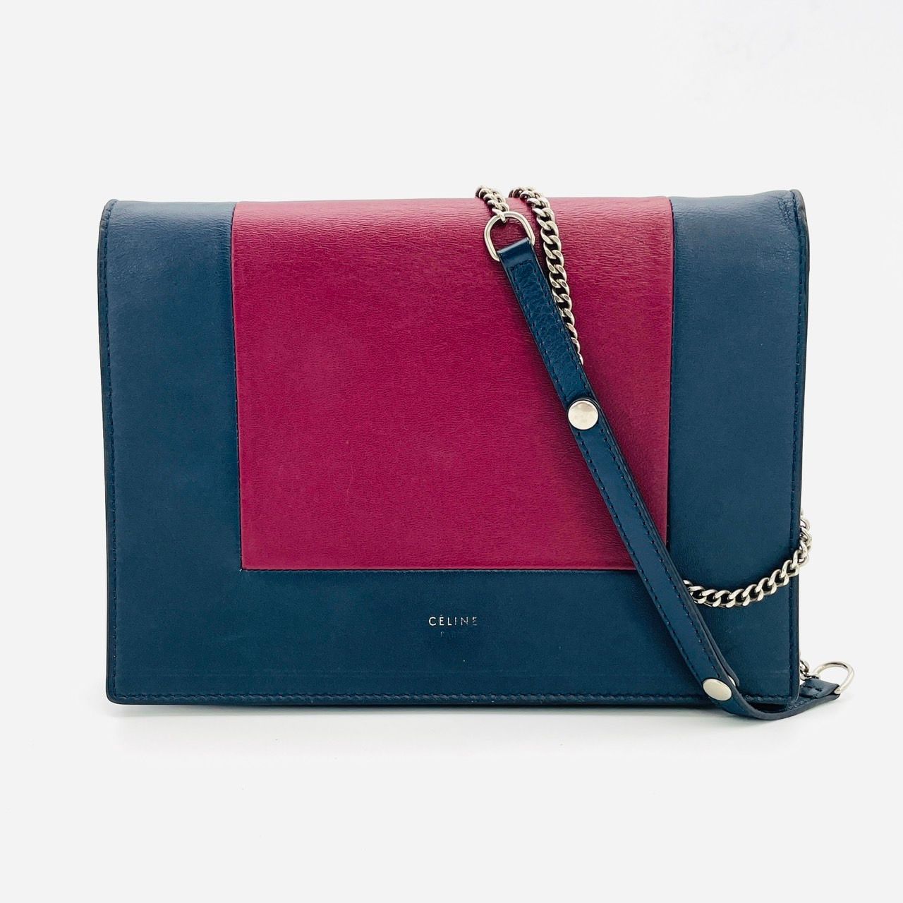 セリーヌ CELINE チェーンショルダーバッグ フィービーファイロ レザー バーガンディ×ネイビー 7-4-741
