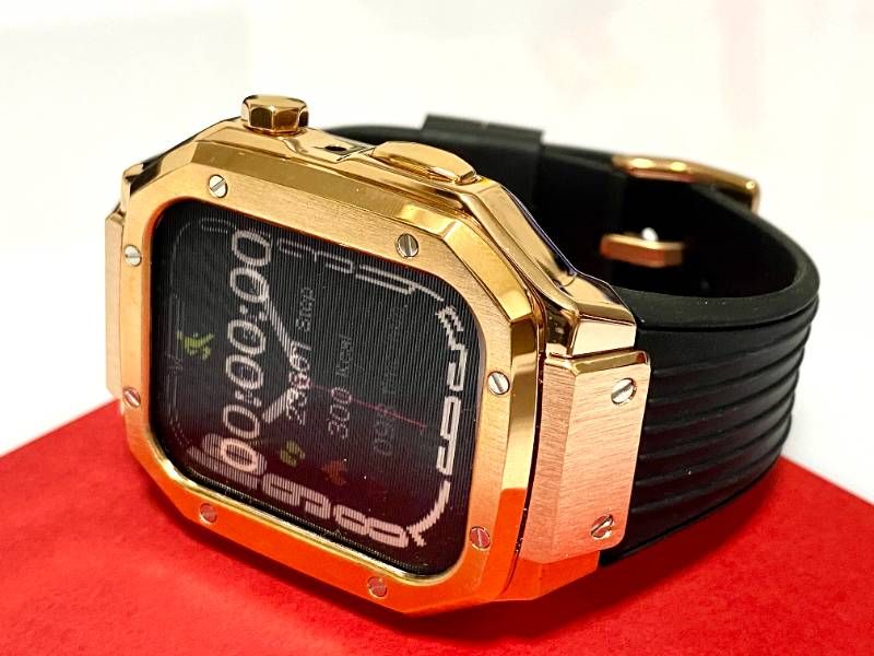 フルローズゴールド ４５mm ４４mm SE 1|2|3 series4|5|6|7|8 Apple Watch ラバーアップルウォッチバンド カバーメタリックケースキラキラ ベルト カスタム スタンダードバックル