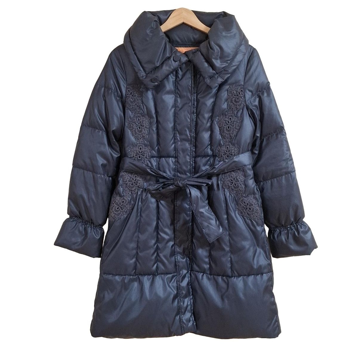 SunaUna スーナウーナ ダウンコート サイズ36 S レディース - ダークネイビー×ダークグレー 長袖 レース 冬