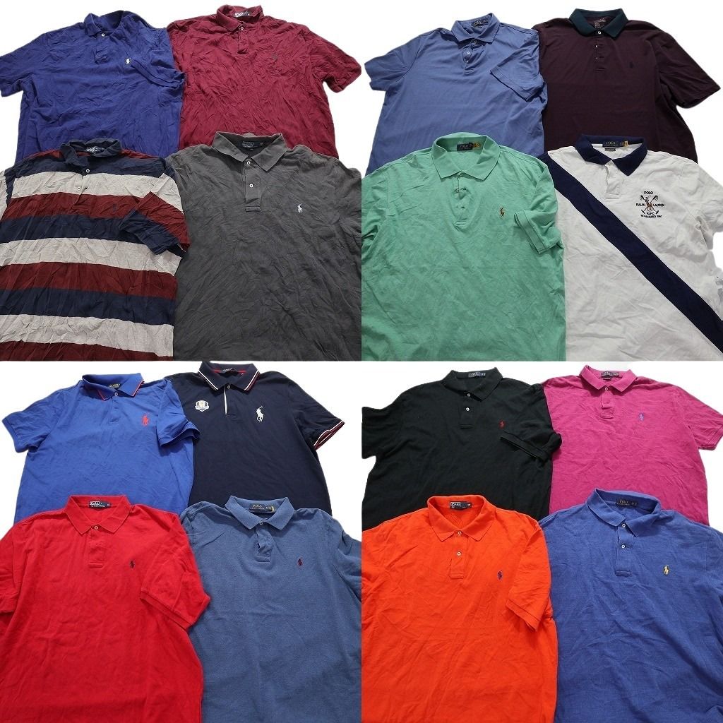 古着卸 ラルフローレン ポロシャツ 16枚セット メンズ XL |2XL ワンポイント ボーダー 単色 古着 NA1829