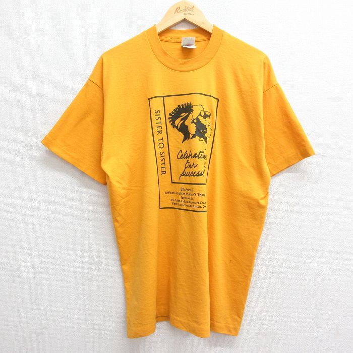 XL/古着 半袖 ビンテージ Tシャツ メンズ 90s ライト州立大学 デイトン 人 クルーネック 黄 イエロー 23jul11 中古