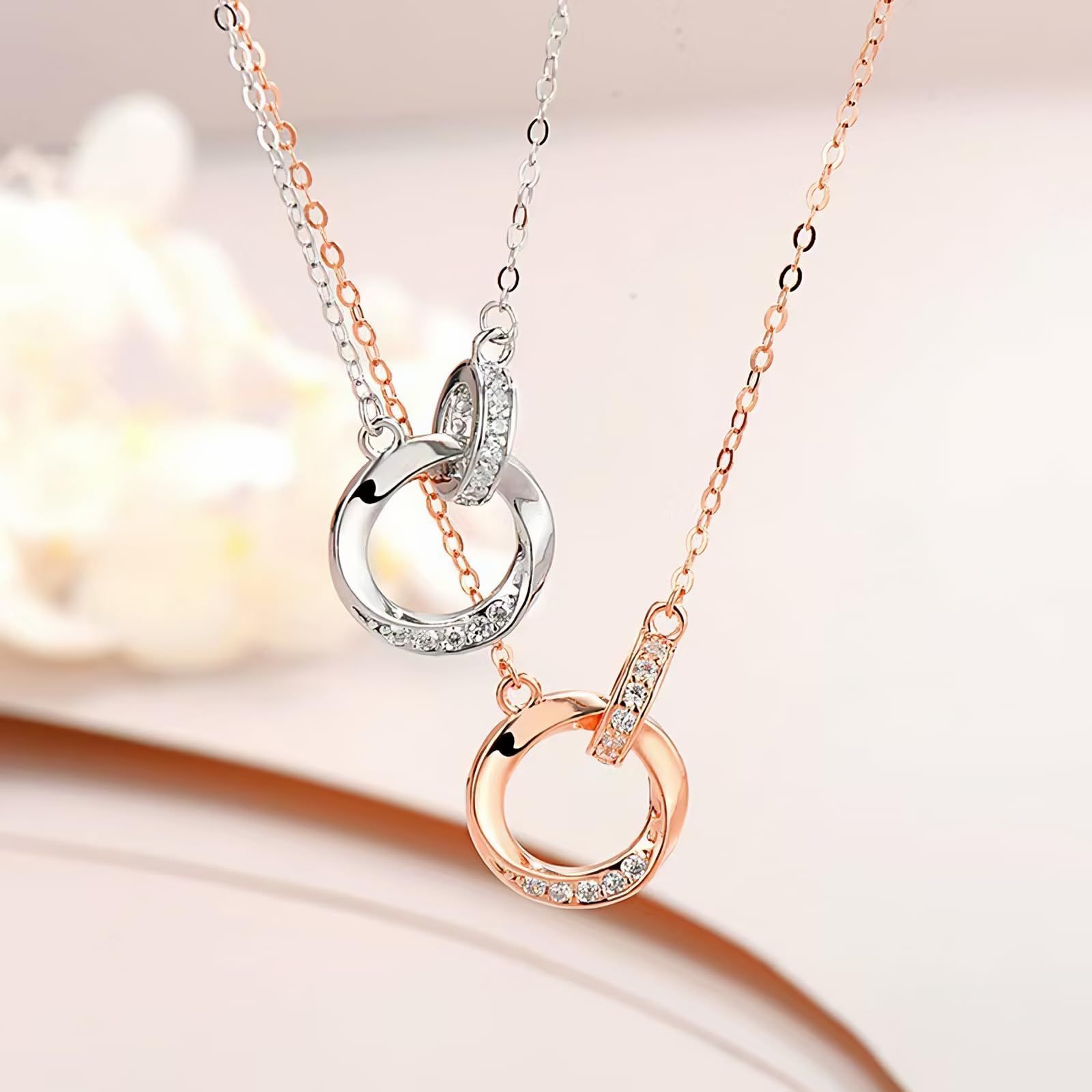 最大60％オフ。 売切注意 お急ぎ下さい ネックレス レディース Hothrty ペンダント ダブルリング メビウス シルバー ピンクゴールド 鎖骨チェーン 金属アレルギー対応 おしゃれ 女性 彼女 カップル プレゼント 誕生日 調節 ギフトBOX付き