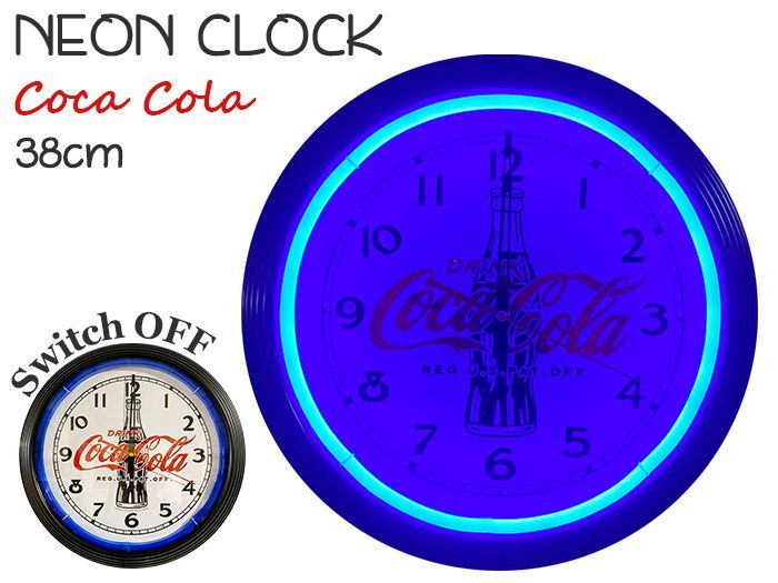 ネオンクロック コカ・コーラ (ブルー) 青 光る 壁掛け時計 ウォール