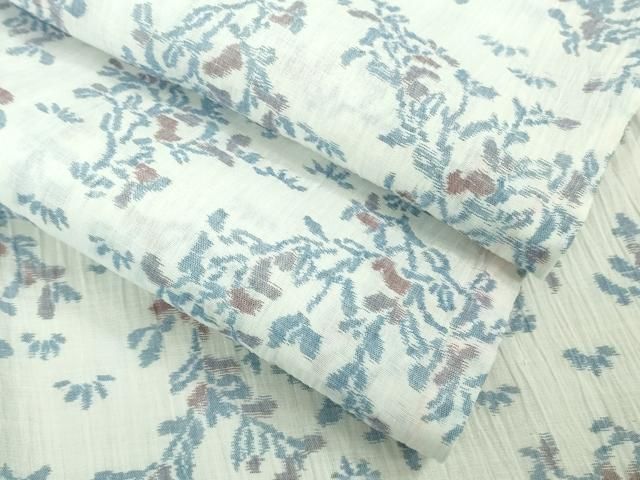 平和屋着物■極上　夏物　本場小千谷ちぢみ　麻　草花文　白地　逸品　DZAA9223kh5 平和屋着物□極上 夏物 本場小千谷ちぢみ 麻 草花文 白地 逸品