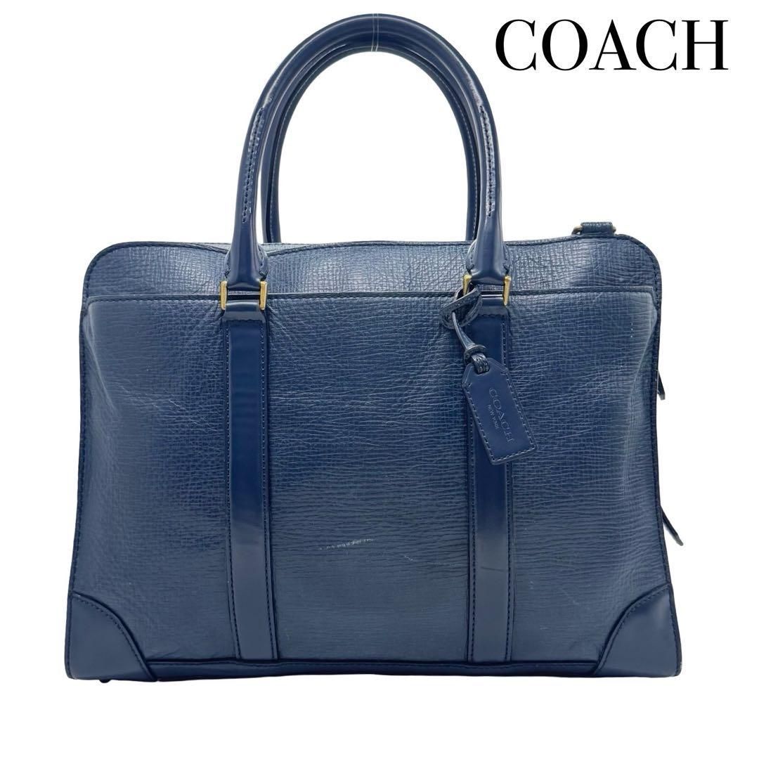 COACH コーチ 71013 レザー ブルー ビジネス ハンドバッグ