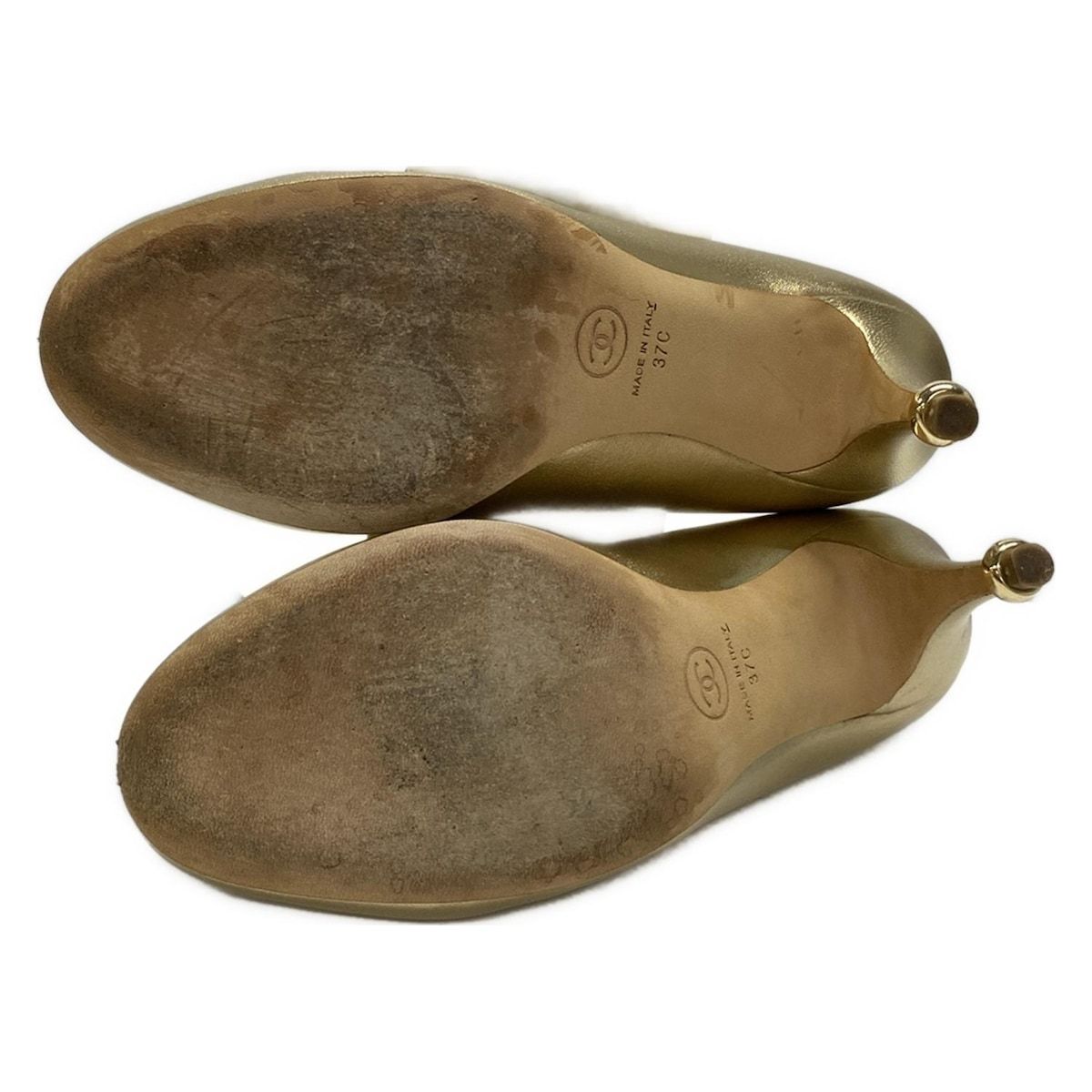  CHANEL シャネル パンプス 37 C レディース - G 30219 ゴールド カメリア ココマーク ラムスキン ハイヒール パンプス パンプス