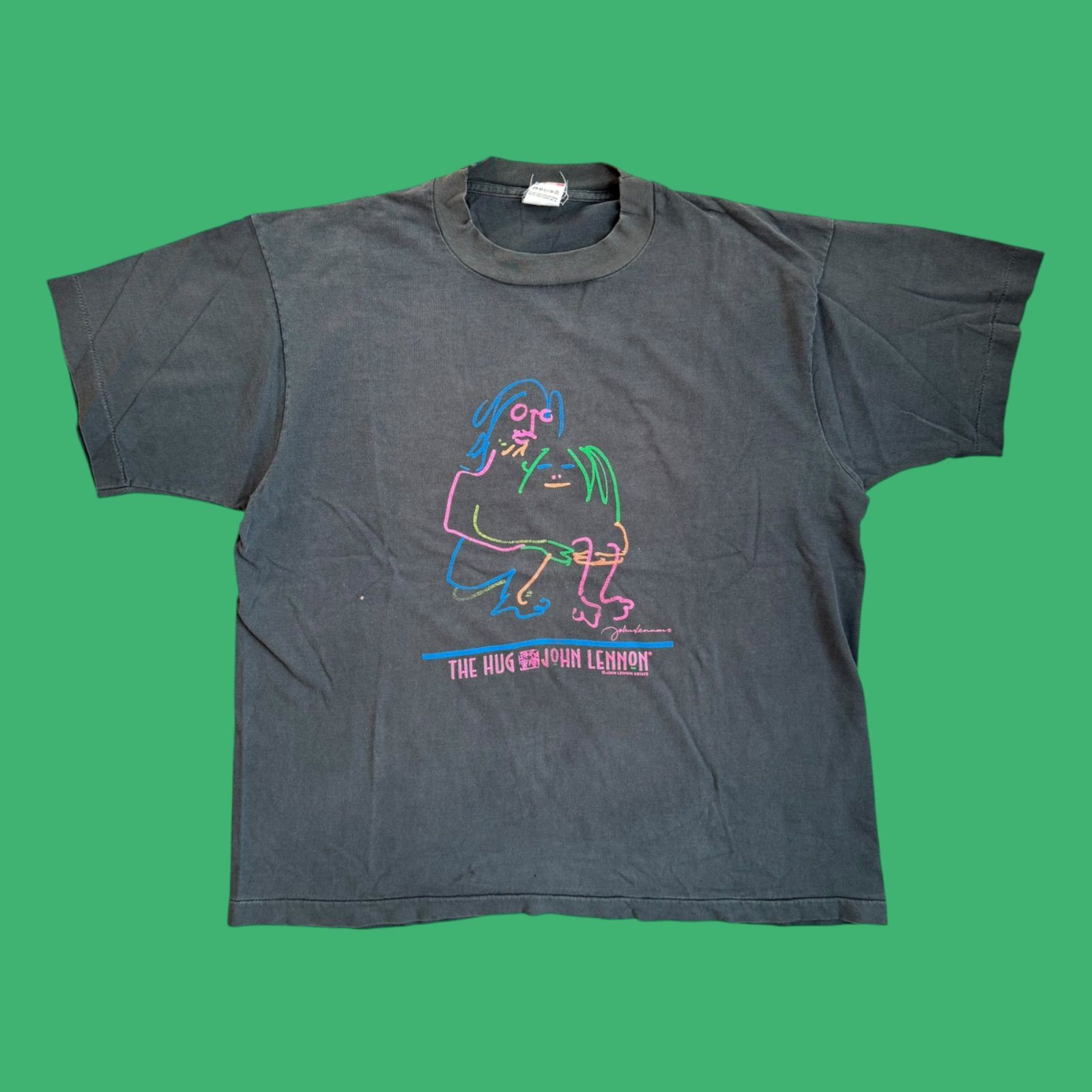 00sビートルズTHE BEATLESヴィンテージTシャツ 当時物ジョンレノン 90s The Hug John Lennon USA製 ジョンレノン アートTシャツ 墨黒