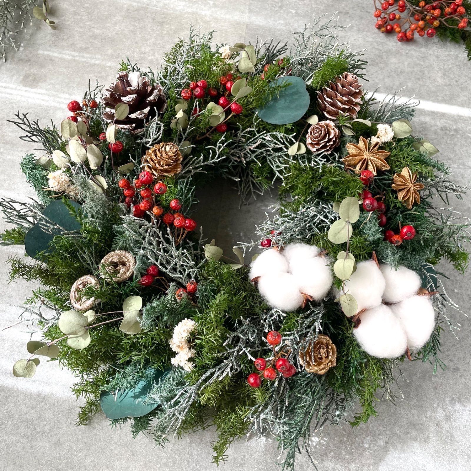 プリザーブドフラワー ふんわり針葉樹クリスマスリース